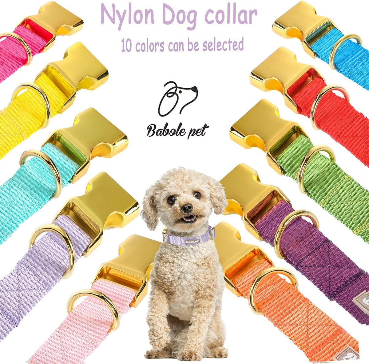 Nylon Dog Collar - Adjustable Lavender Soft Webbing Dog Collars for Small Medium Large Dogs Boy Girl Puppy Collar with Safety Metal Buckle S