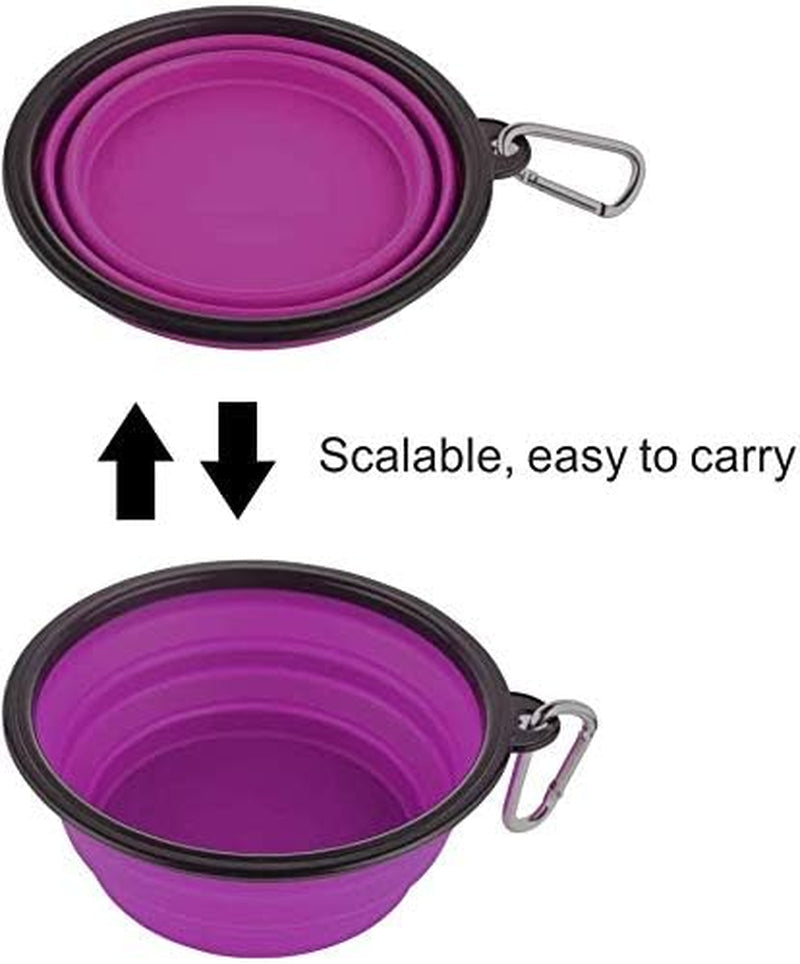 Large Collapsible Dog Bowls, 34Oz Travel Water Food Bowls Portable Foldable Collapse Dishes with Carabiner Clip, 2 Pack (Purple+Red)