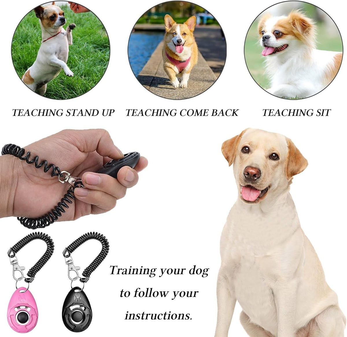 Dog Treat Pouch Dog Clicker Training Kit, Dog Training Treat Pouch Dog Clicker for Training, 3 Ways to Wear Easily Carries Treat Pouches for Pet Training (Black and Pink)
