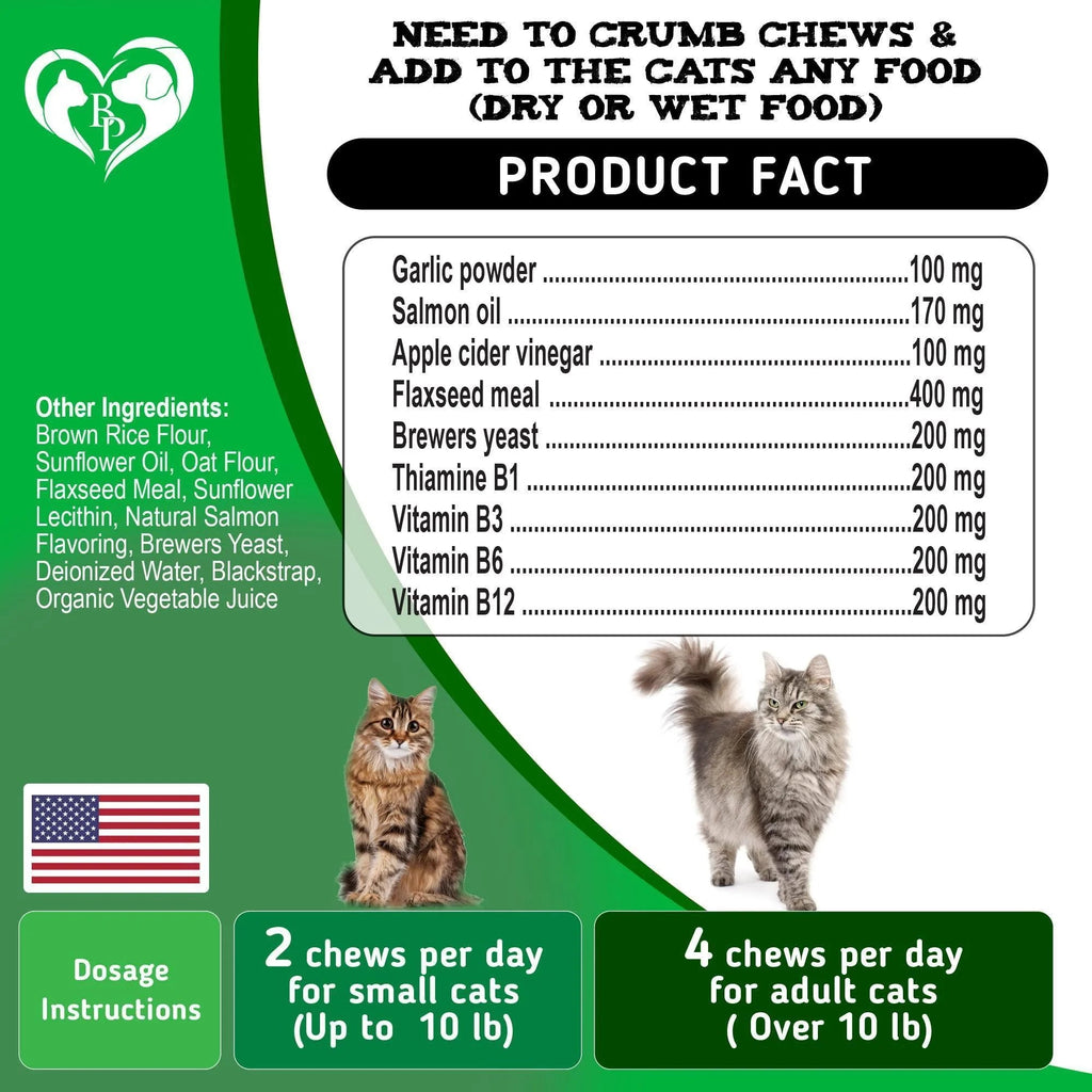 Natural Flea & Tick Chewable Treats for Cats - Salmon Flavor, Daily Soft Chews