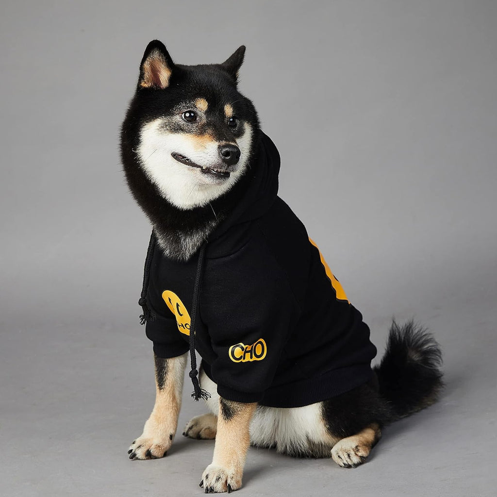 Smiley Dog Hoodie Stylish Dog Clothes Smiley Face Sweater Cotton Sweatshirt Fashion Outfit for Dogs Cats Puppy Small Medium Large (2XL, Black)