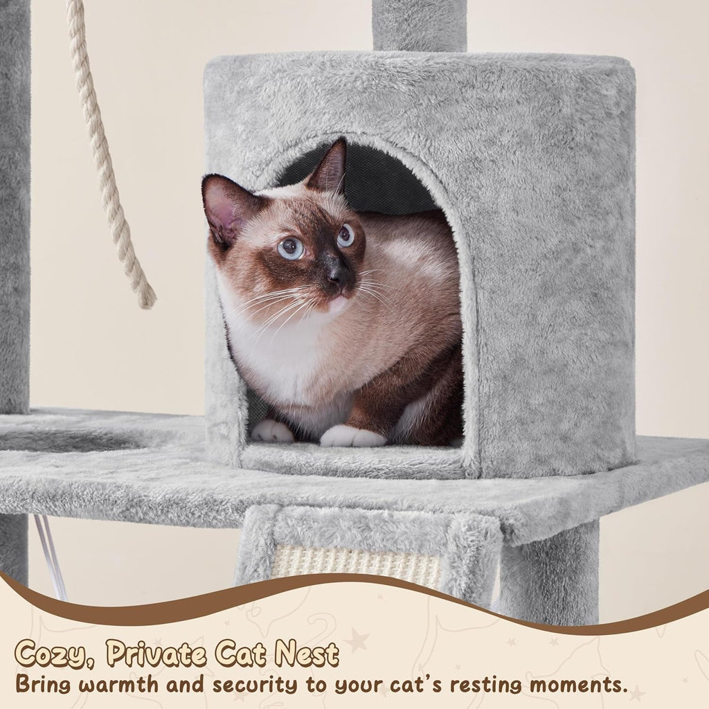 63.5In Multi-Level Cat Tree Tower Condo with Scratching Posts, Platform & Hammock, Cat Activity Center Play Furniture for Kittens, Cats, and Pets