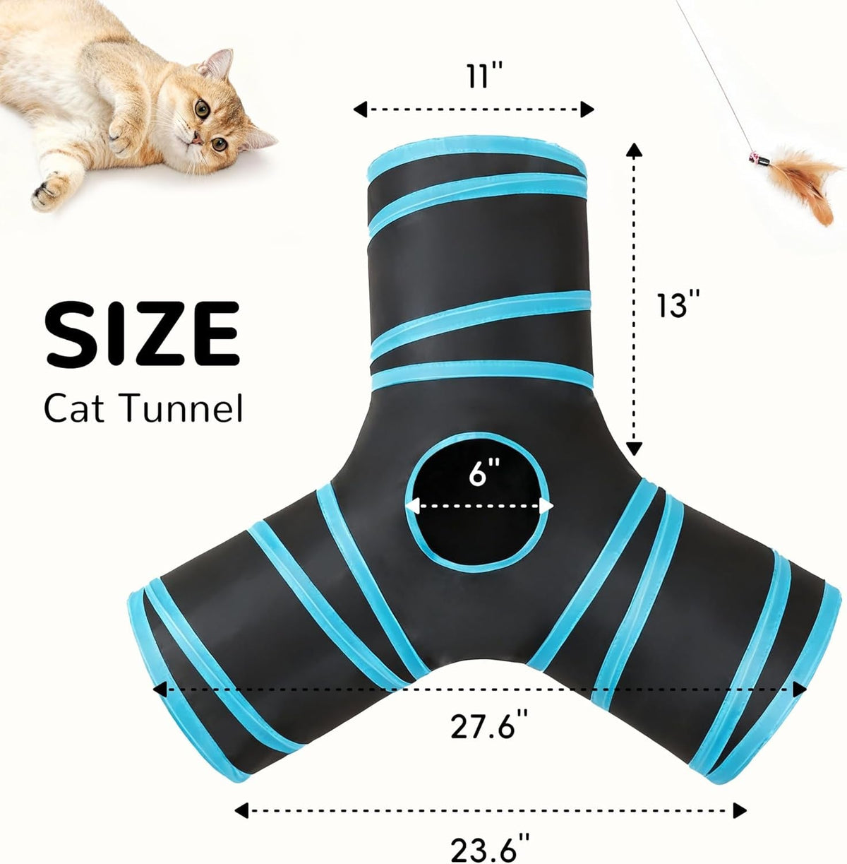 Pet Cat Tunnel Tube Cat Toys 3 Way Collapsible, Tunnels for Indoor Cats，Kitty Bored Peek Hole Toy Ball Cat, Puppy, Kitty, Kitten, Rabbit