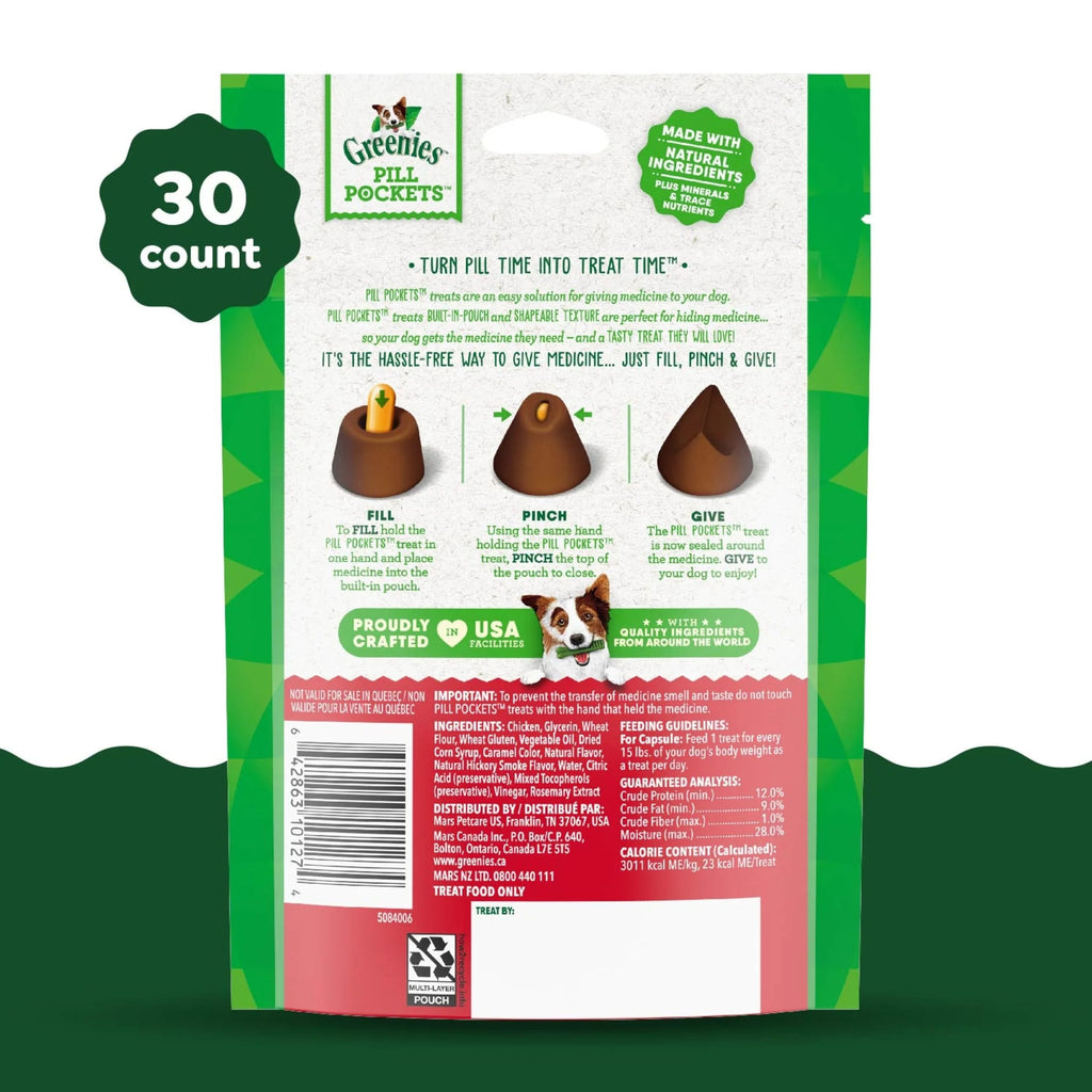 Greenies Pill Pockets Dog Treats - Hickory Smoke Flavor, Large Size, 7.9 Oz (30 Count)
