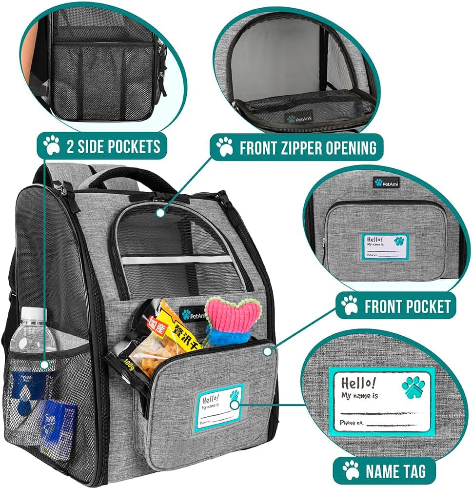 Dog Backpack Carrier for Small Large Cat, Pet, Puppy, Ventilated Pet Hiking Backpack Travel Bag, Airline Approved Cat Backpack Carrier, Camping Biking Dog Bag up to 18Lbs Pet, Grey