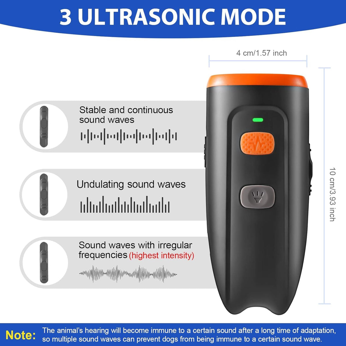 Ultrasonic Dog Bark Control Device - 3 Modes, LED Light & SOS, 20Ft Range
