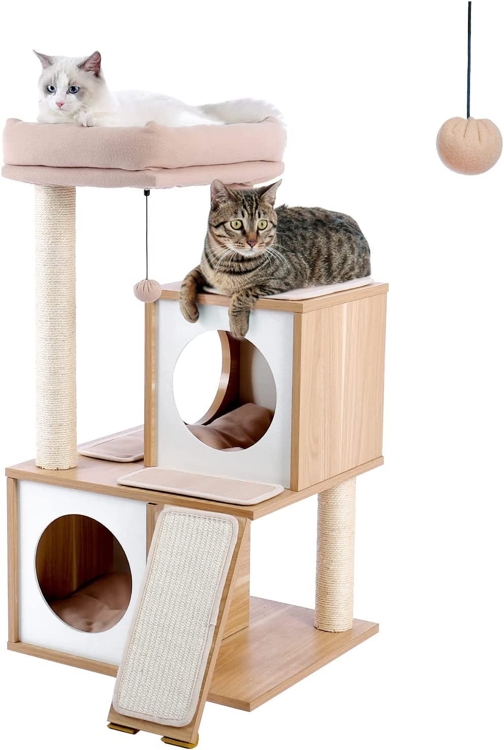 Elegant 35-Inch Walnut Cat Tree with Double Condos, Spacious Perch, and Durable Sisal Scratching Posts