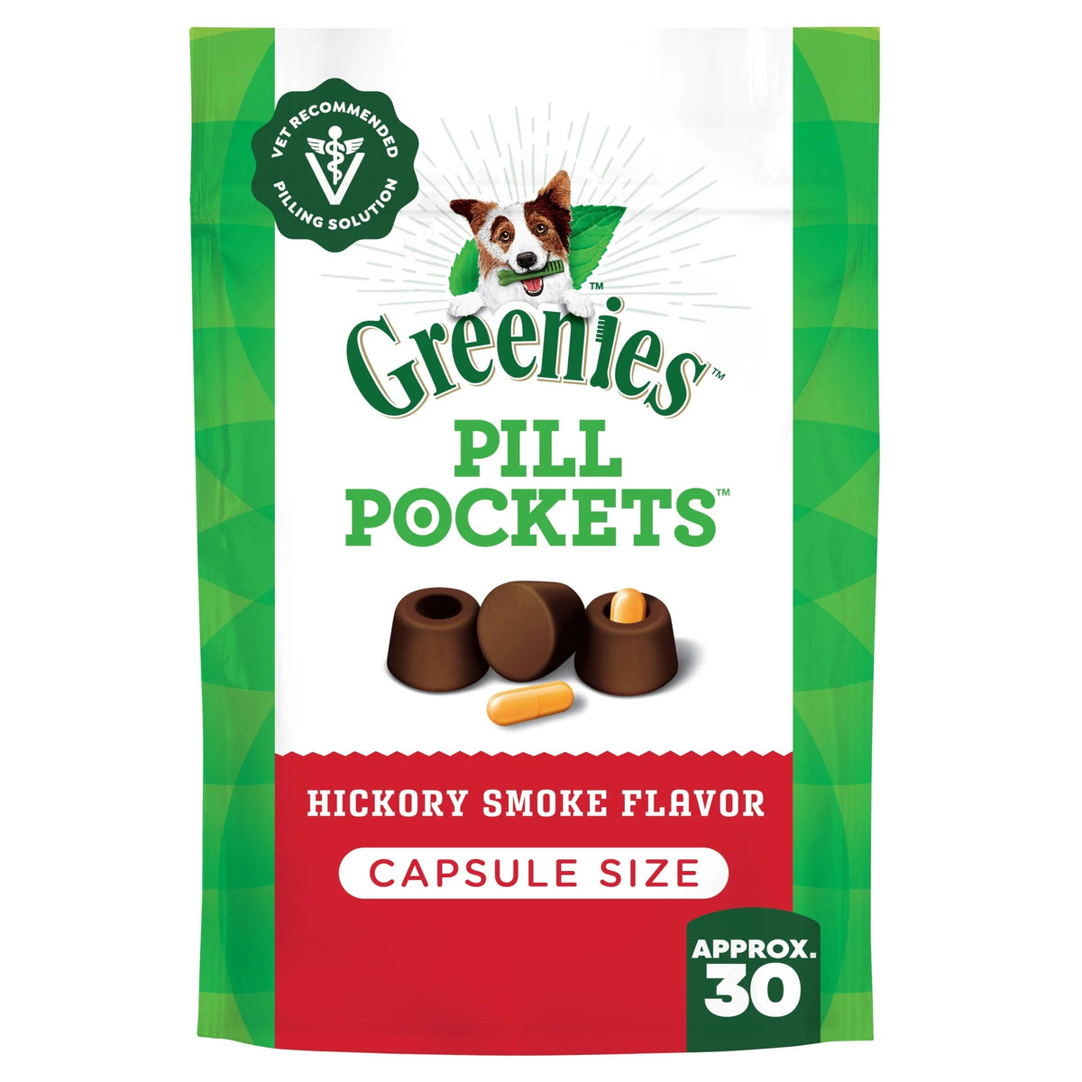 Greenies Pill Pockets Dog Treats - Hickory Smoke Flavor, Large Size, 7.9 Oz (30 Count)