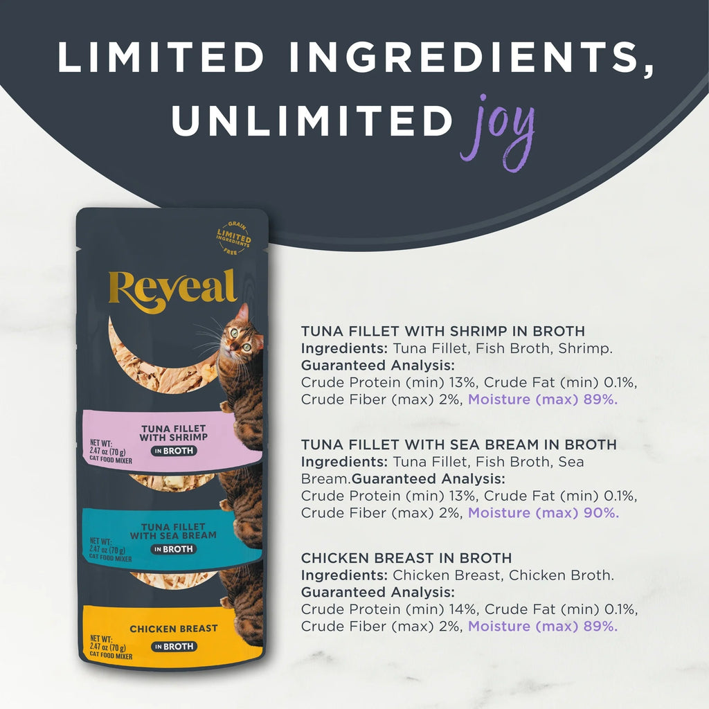 Pet Food Natural Wet Cat Food, Fish & Chicken in Broth Variety Pack, 12 X 2.47Oz Pouches