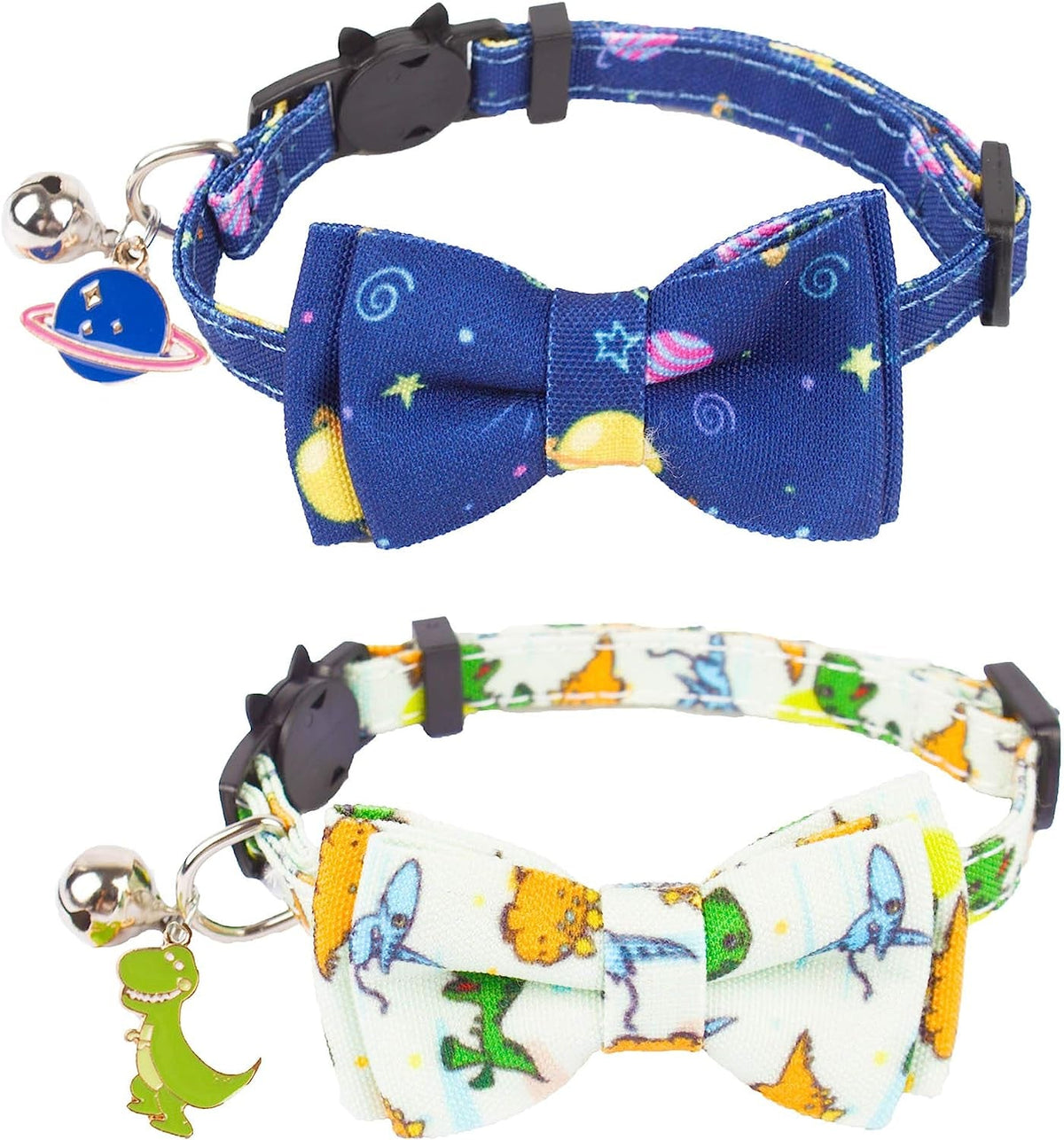 Stylish Breakaway Cat Collar Set with Removable Dinosaur Bow Tie and Bell - Perfect for Kittens and Cats (Adjustable 7.5" - 10.5")