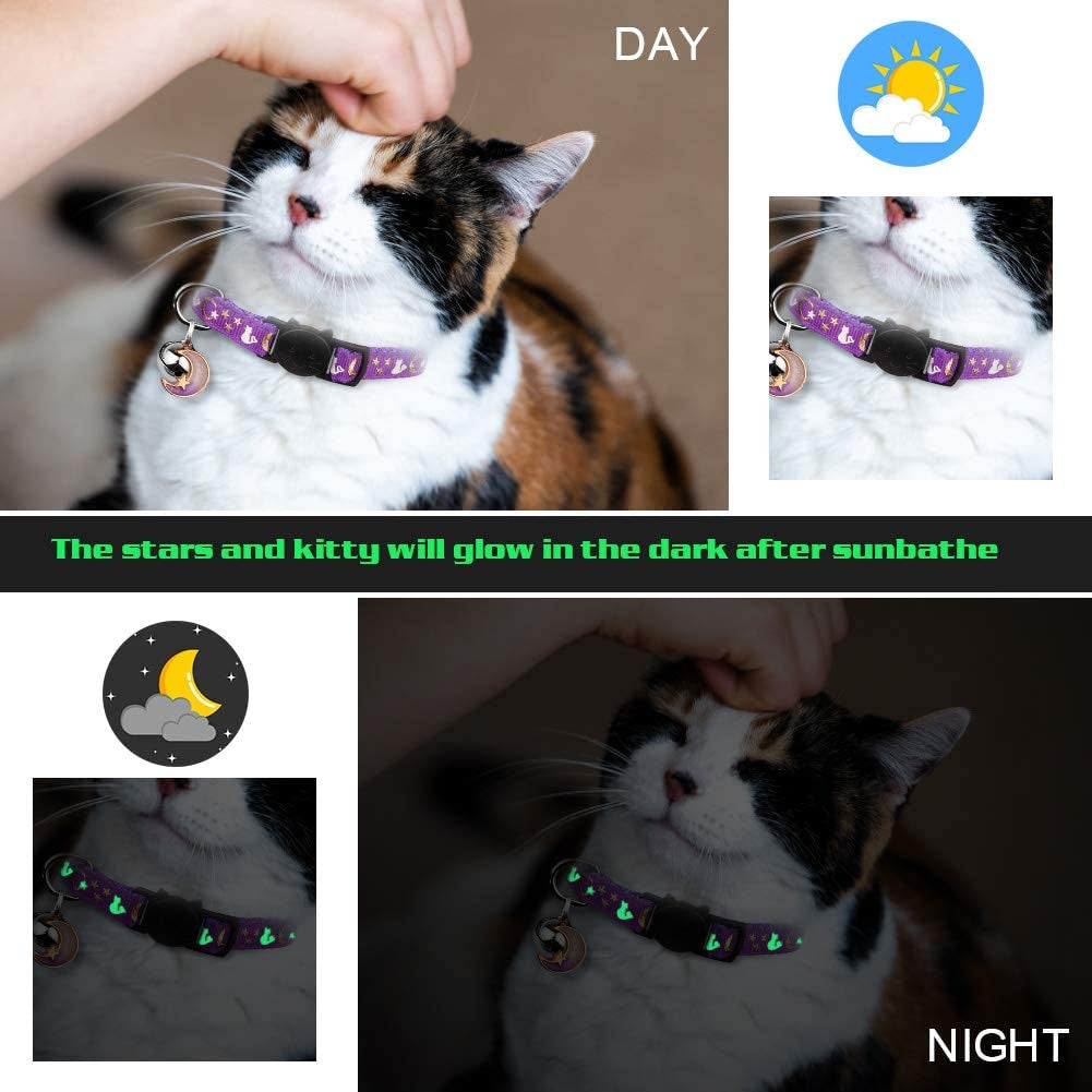Stylish 2-Piece Adjustable Breakaway Cat Collars with Glow-in-the-Dark Moons and Stars - Perfect for Your Feline Friend!