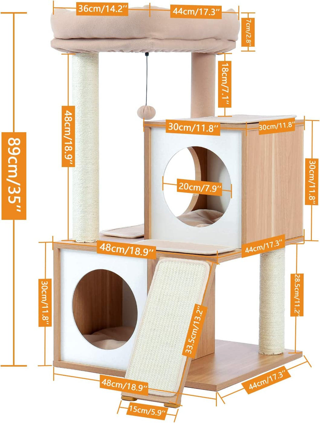 Elegant 35-Inch Walnut Cat Tree with Double Condos, Spacious Perch, and Durable Sisal Scratching Posts