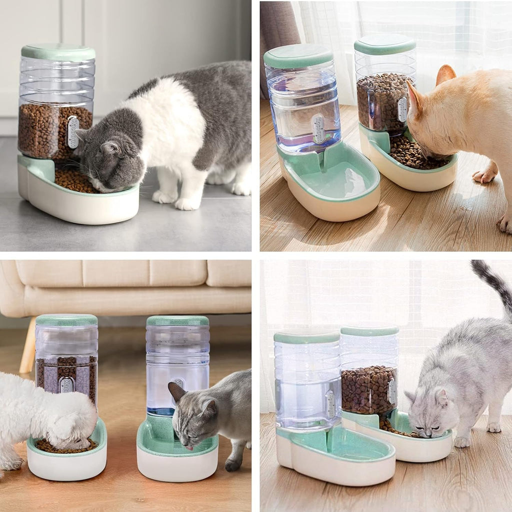 Automatic Pet Feeder & Water Dispenser Set - 1 Gallon Each for Dogs & Cats