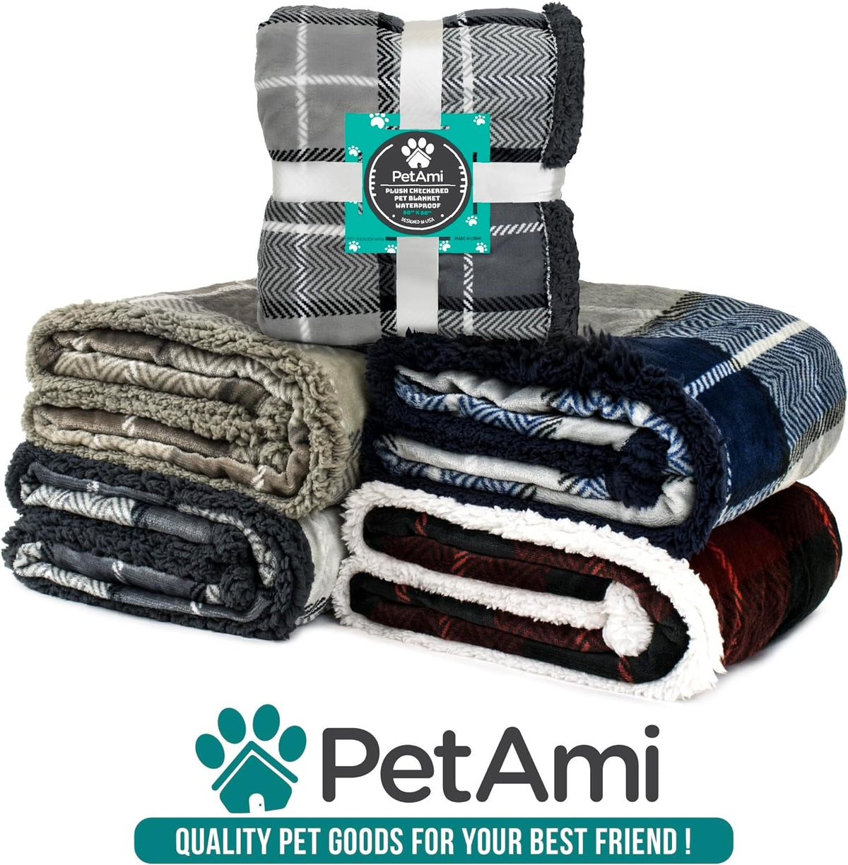 Waterproof Dog Blanket for Small Medium Dog Puppy Cat Throw for Couch Cover Leakproof Protection, Sherpa Fleece, Reversible Soft Washable 29X40 Plaid Navy Blue