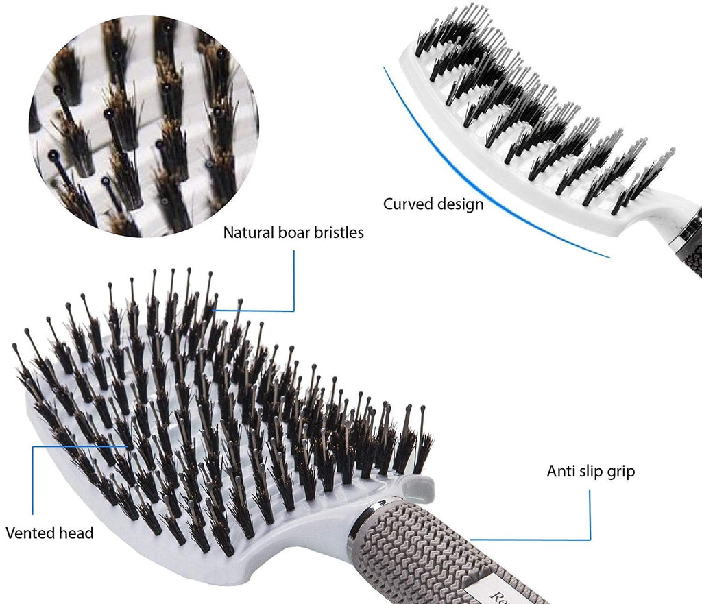 Professional Boar Bristle Hair Brush Set – Curved and Vented Detangling Brushes for All Hair Types – Ideal Gift Kit for Women