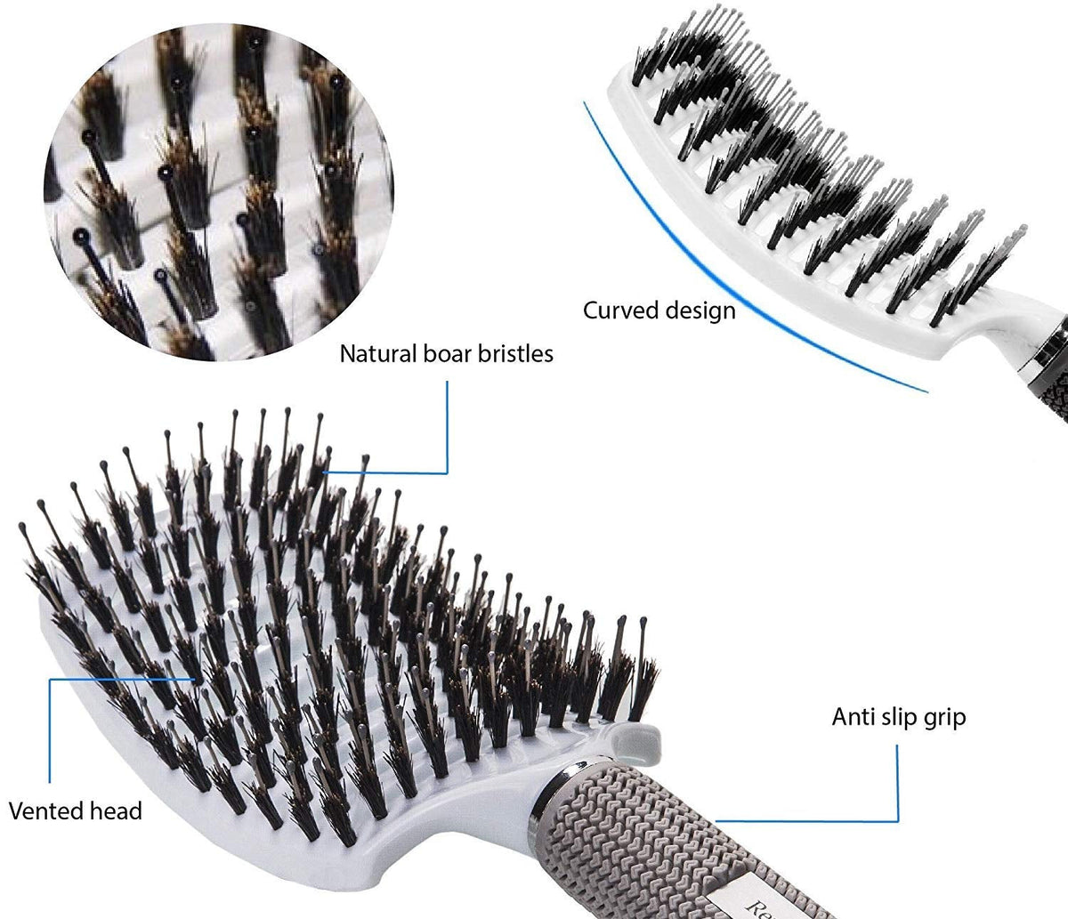 Professional Boar Bristle Hair Brush Set – Curved and Vented Detangling Brushes for All Hair Types – Ideal Gift Kit for Women