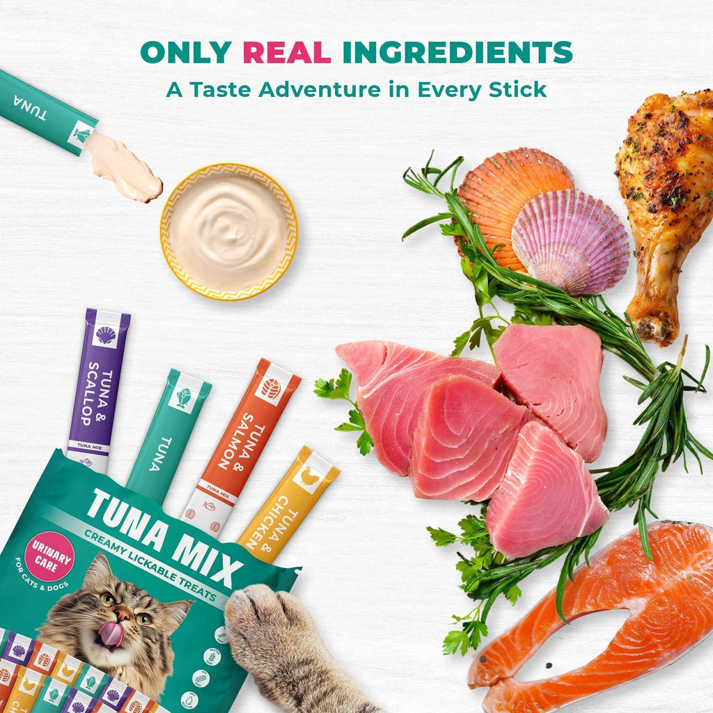 Creamy Lickable Cat Treats Wet Squeeze Tubes 20 Sticks Tuna Mix Liquid Cat Snacks Urinary Care Multivitamin Treats for Cats & Small Dogs Lick Up