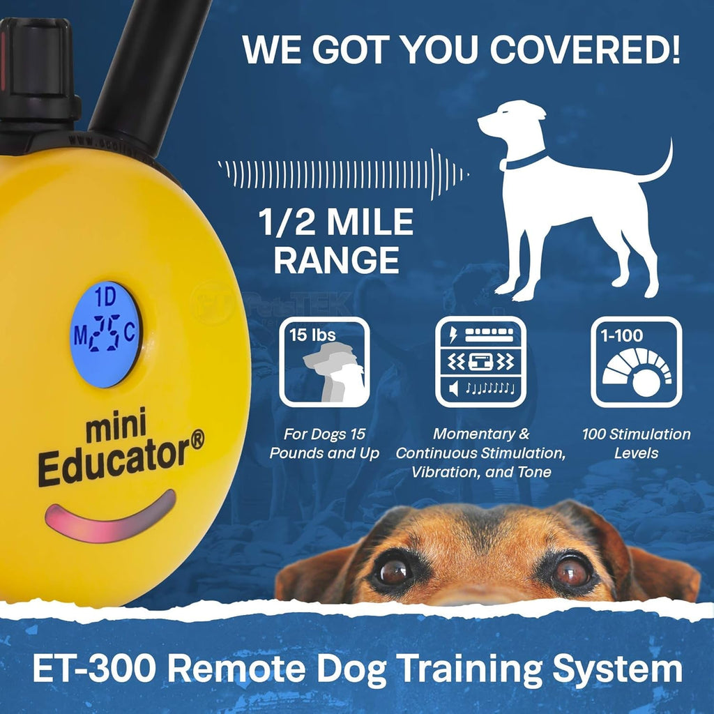 Educator ET-300 Mini E-Collar Dog Training Remote – 1/2 Mile, Waterproof, 100 Levels