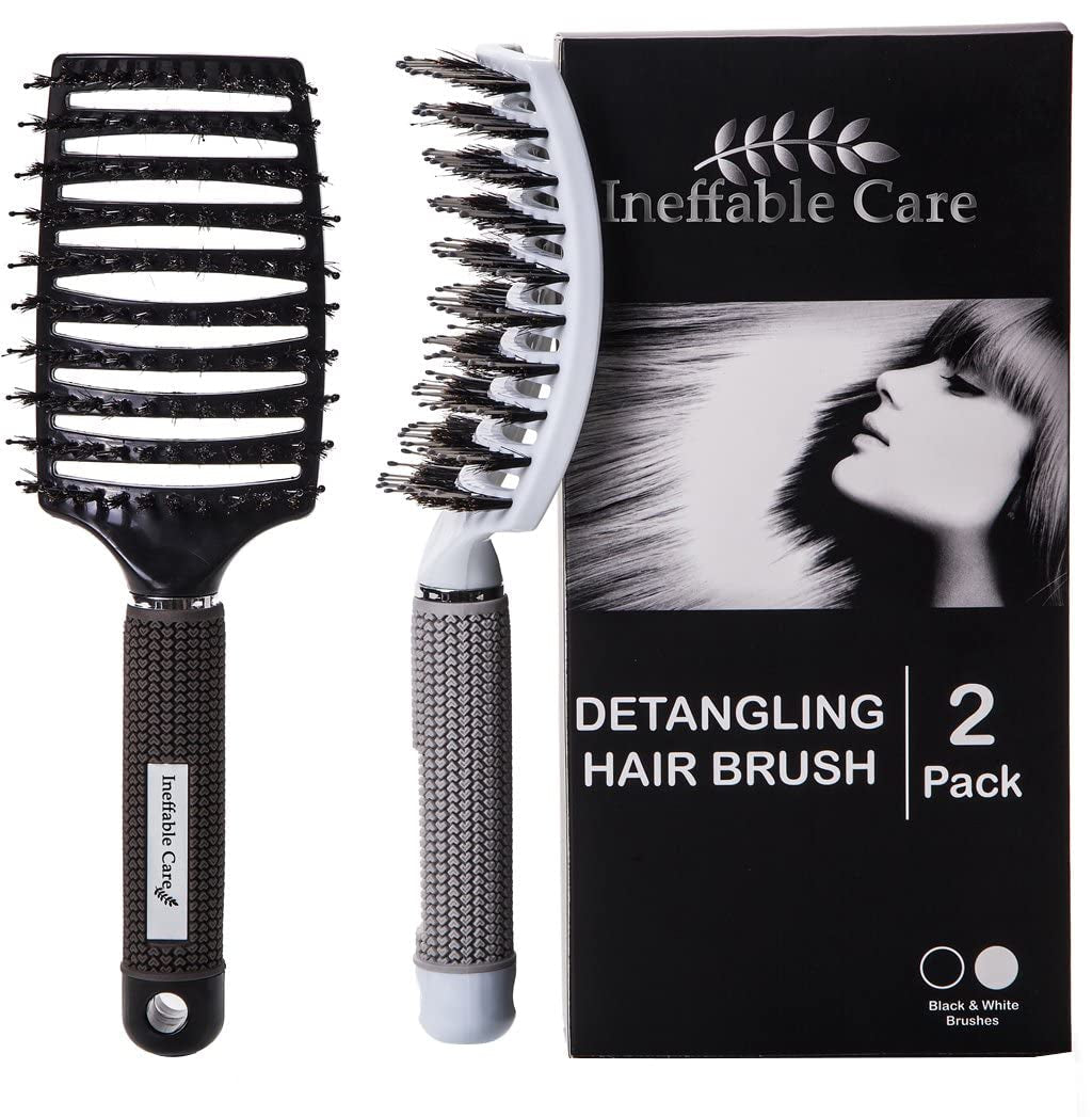 Professional Boar Bristle Hair Brush Set – Curved and Vented Detangling Brushes for All Hair Types – Ideal Gift Kit for Women