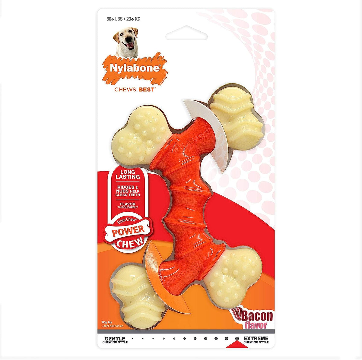Double Bone Power Chew Toy for Aggressive Chewers - Bacon Flavor, X-Large (50+ lbs)