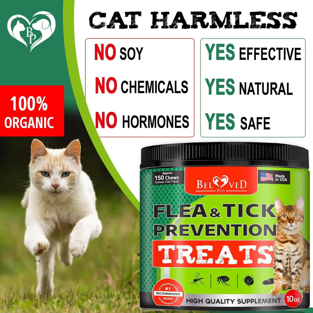 Natural Flea & Tick Chewable Treats for Cats - Salmon Flavor, Daily Soft Chews