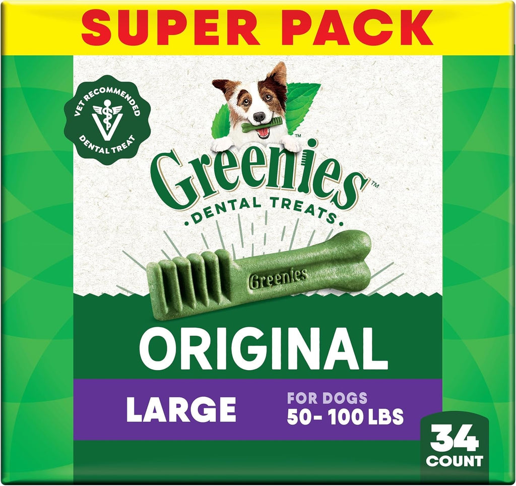 Veterinarian-Recommended Adult Natural Dental Dog Treats Large Size, Dog Dental Chews, Original Flavor, 54 Oz. Pack, 34 Count