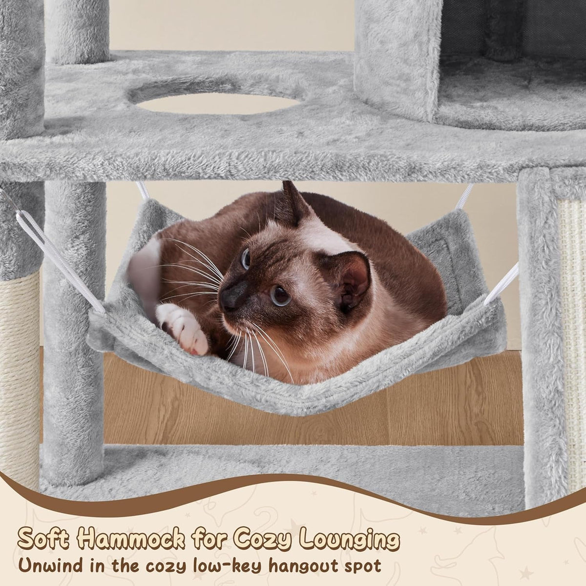63.5In Multi-Level Cat Tree Tower Condo with Scratching Posts, Platform & Hammock, Cat Activity Center Play Furniture for Kittens, Cats, and Pets