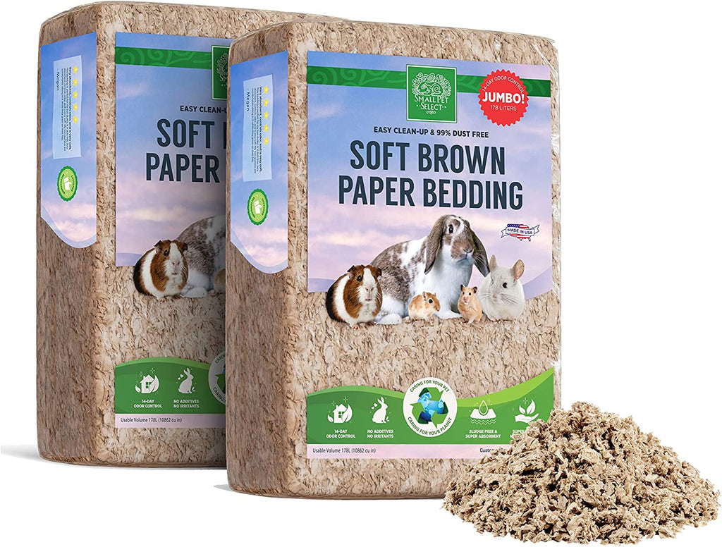 Brown Natural Paper Bedding, Soft Animal Bedding with Odor Control for Guinea Pig, Rabbit, Hamster, or Bunny, Cage Accessories, Made in the USA, 178L (2 Pack)