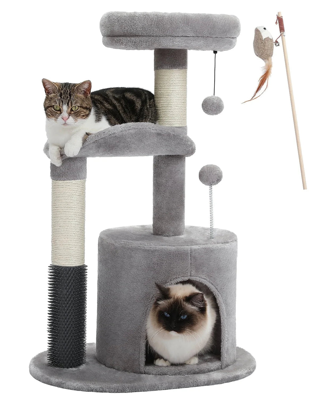 Deluxe 32.7" Gray Cat Tree - Cozy Condo & Scratching Posts with Self-Grooming Toy for Kittens
