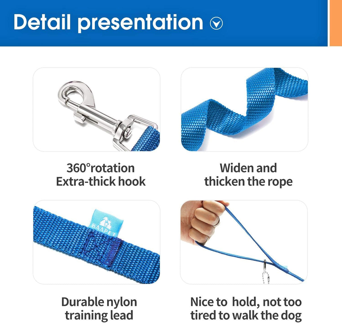 15/20/30/50/100 Ft Long Dog Training Leash with Clickers for Small, Medium and Large Dogs or Cats (50 Feet, Blue)