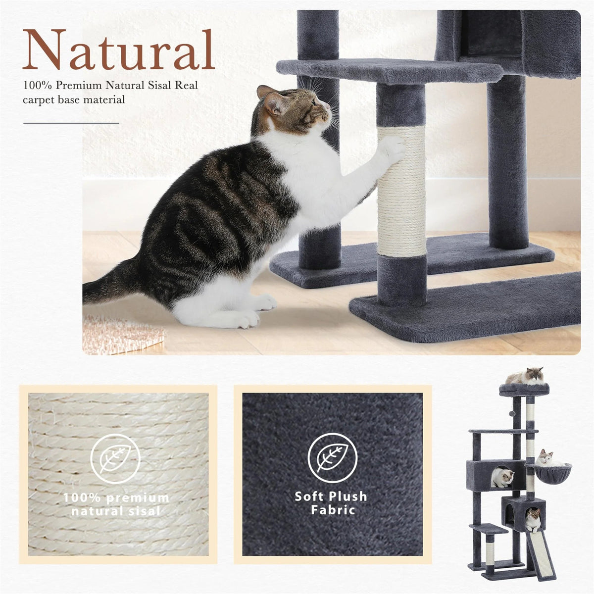 61" Cat Tree Tower for Indoor Cats with Platform and Scratching Posts, Cat Condo Cat Tree House in Pet Supplies, Gray