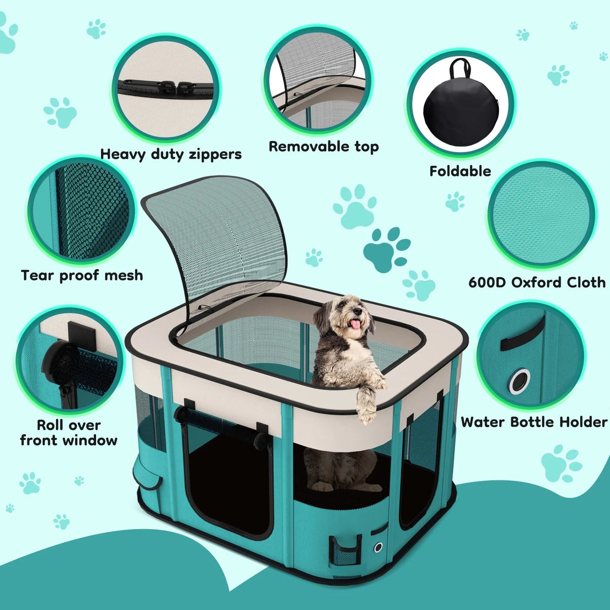 Portable Foldable Pet Playpen - Versatile Indoor/Outdoor Exercise Kennel with Removable Shade Cover for Dogs and Cats (Medium)