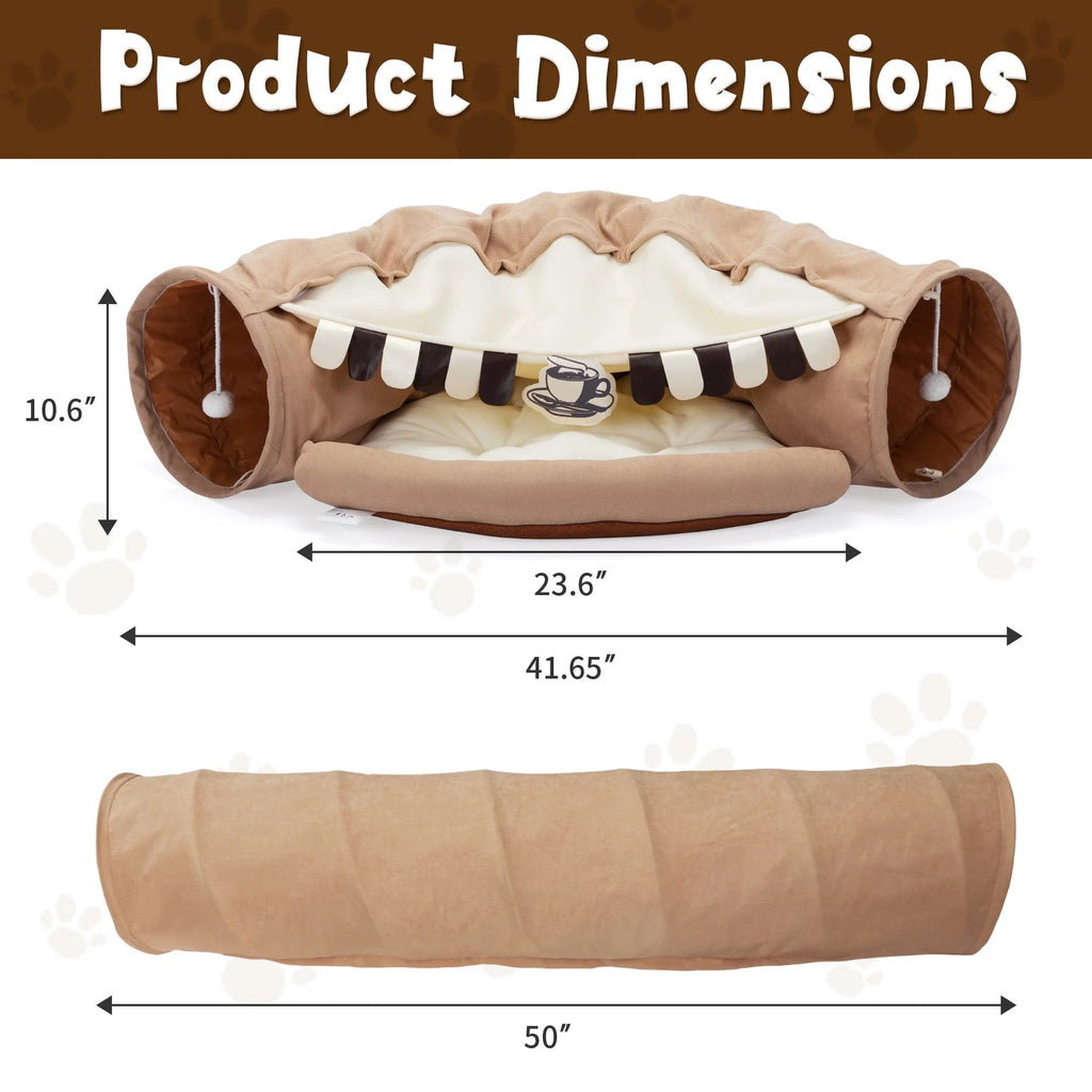 Cozy 2-in-1 Cat Tunnel Bed with Collapsible Washable Mat - Perfect for Indoor Cats in Stylish Coffee Color