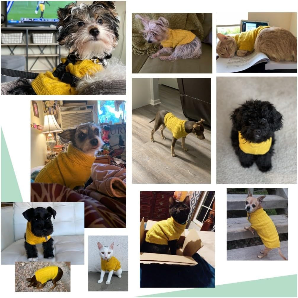 Knitted Winter Sweater for Small Dogs and Cats - X-Small, Yellow
