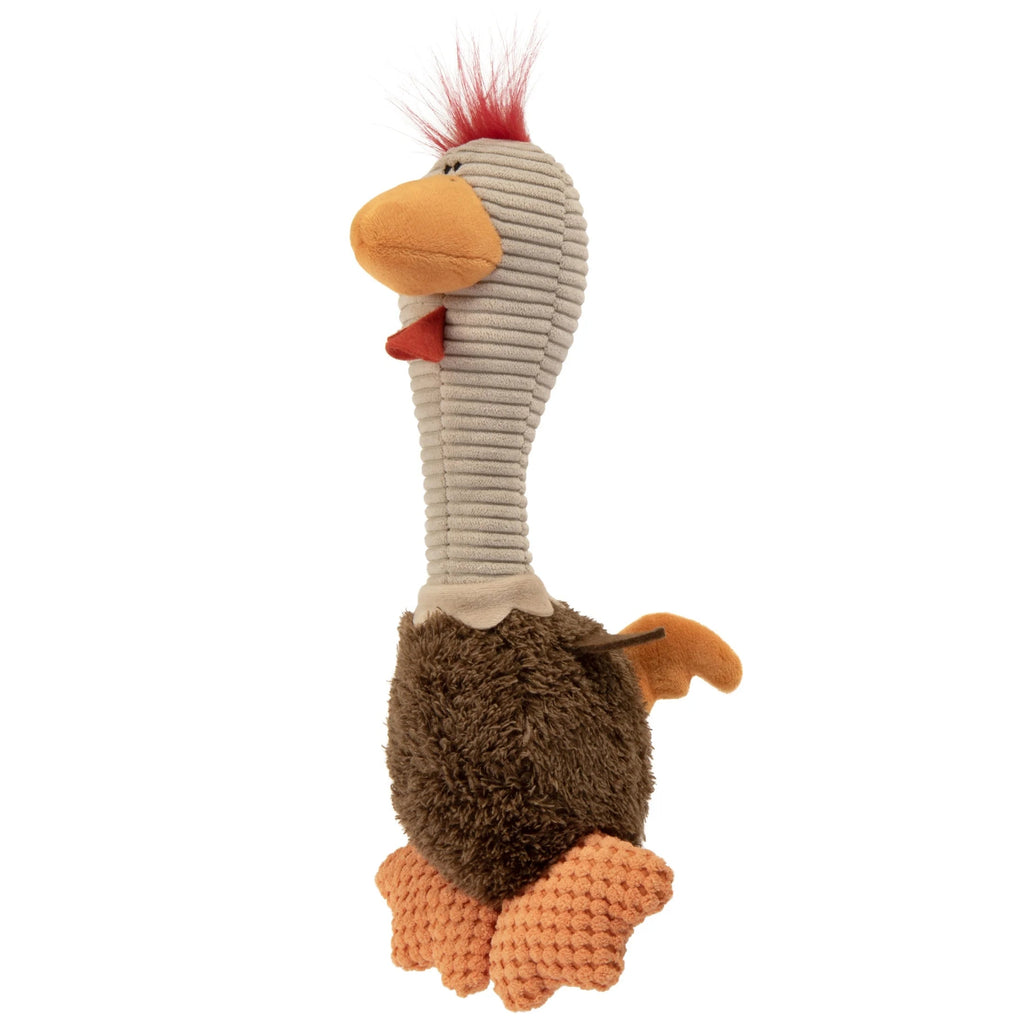 Tough 'N Fun Long Neck Rowdy Rooster Squeaky Chew Guard Dog Toy, Brown Large