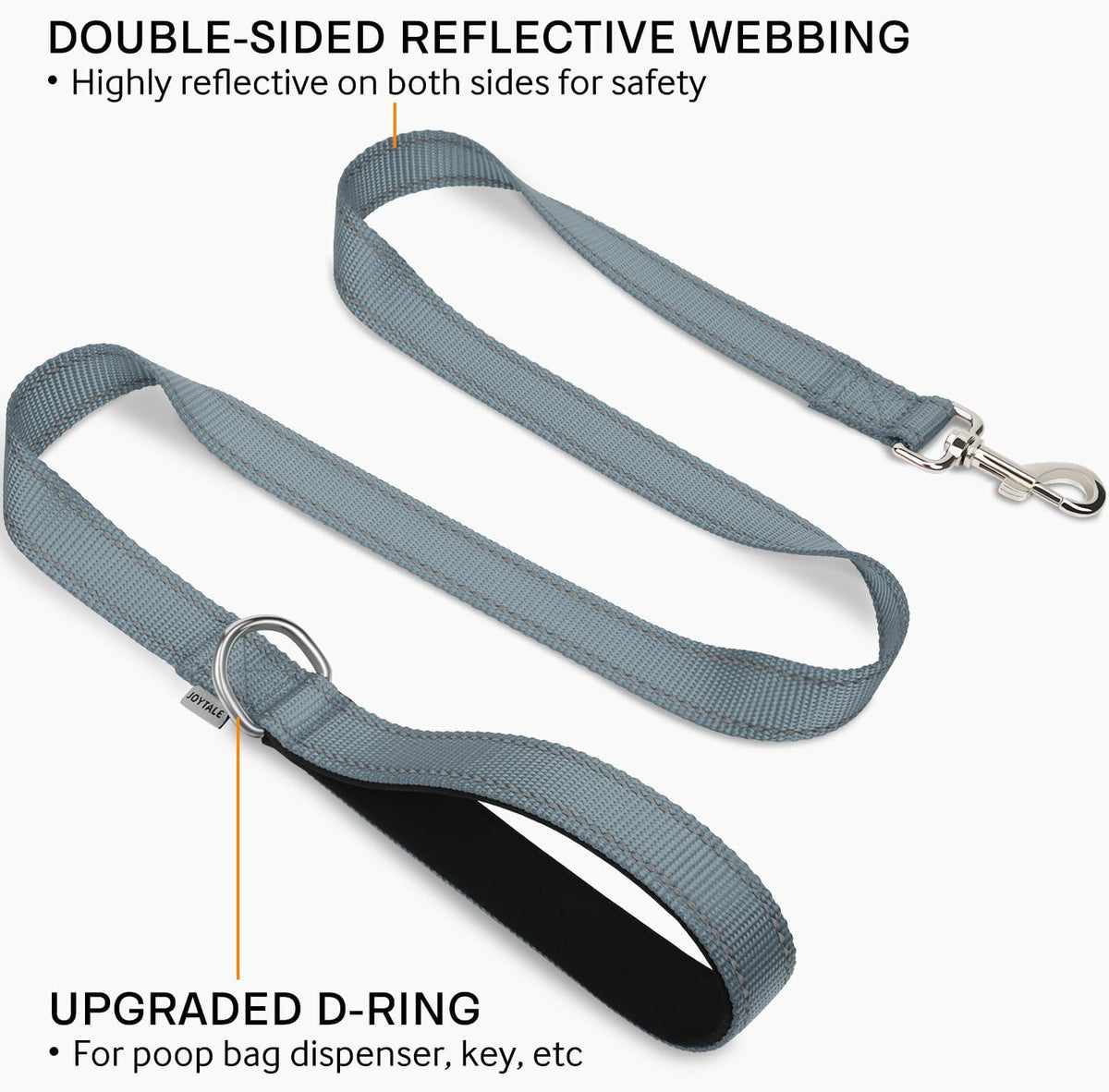 Reflective Double-Sided Dog Leash - 5FT Heavy Duty Nylon with Padded Handle for Small to Medium Dogs - Stylish Gray Design