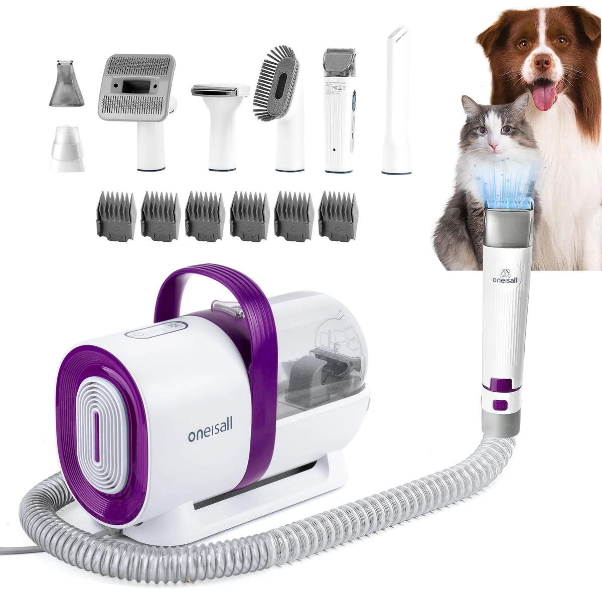 Ultimate 7-in-1 Pet Grooming Vacuum Kit - Low Noise, 1.5L Dust Cup, Professional Tools for Dogs & Cats, Ideal for Shedding & Home Cleaning in Chic Purple