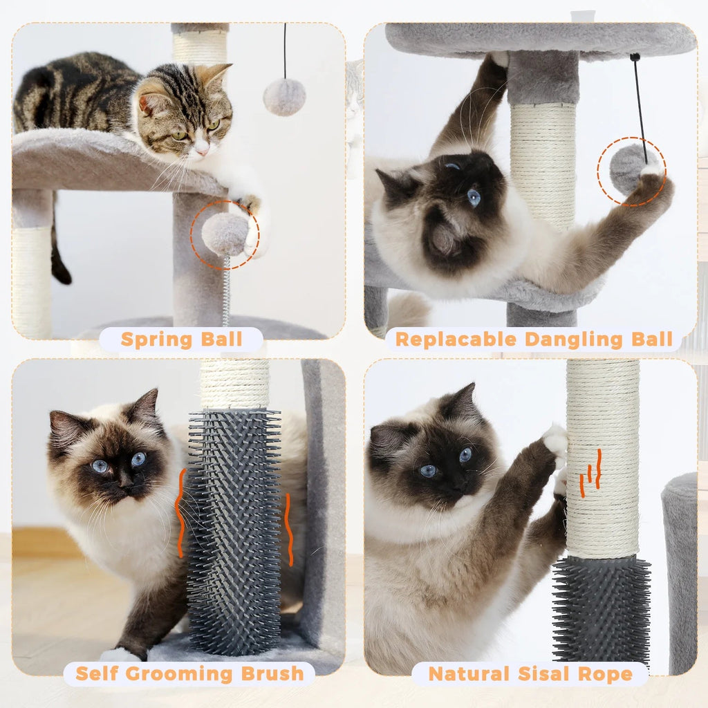 Deluxe 32.7" Gray Cat Tree - Cozy Condo & Scratching Posts with Self-Grooming Toy for Kittens