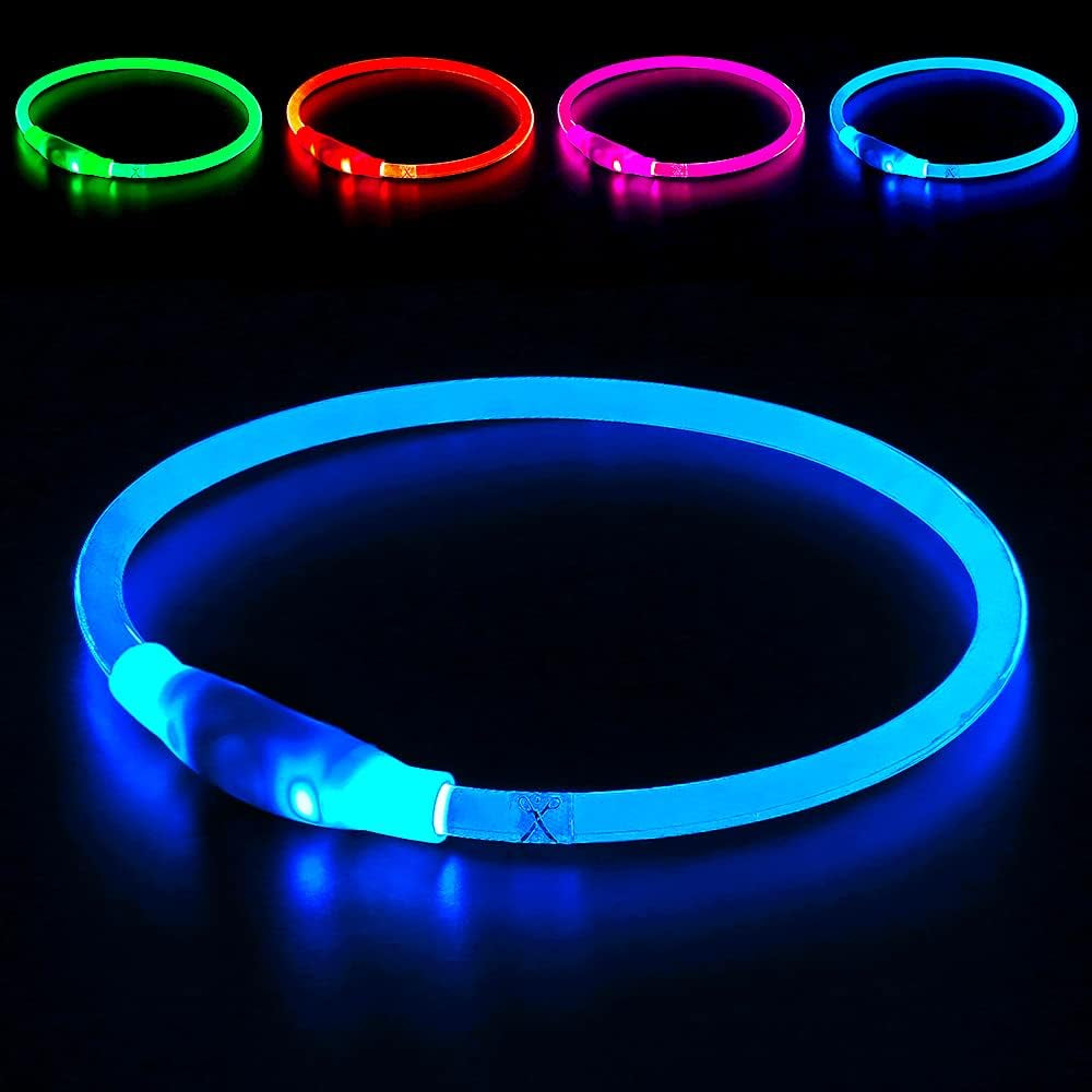 USB Rechargeable LED Dog Collar - Illuminated Safety Necklace for Small, Medium, and Large Dogs (Blue)