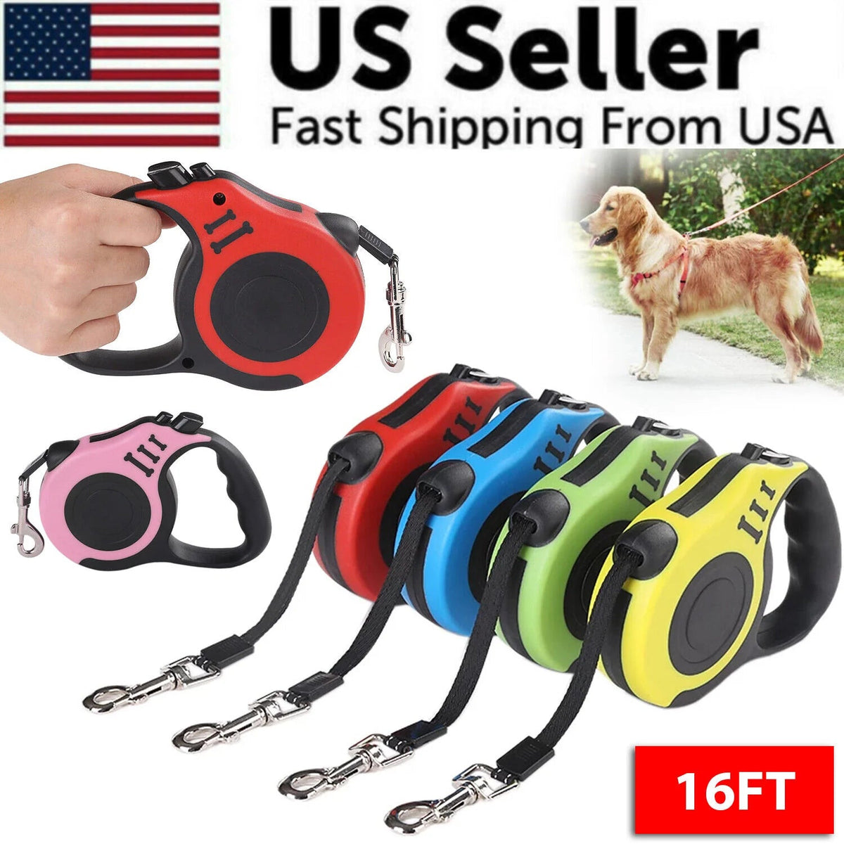 16.5FT Retractable Dog Leash - Automatic Walking Lead for Small & Medium Dogs