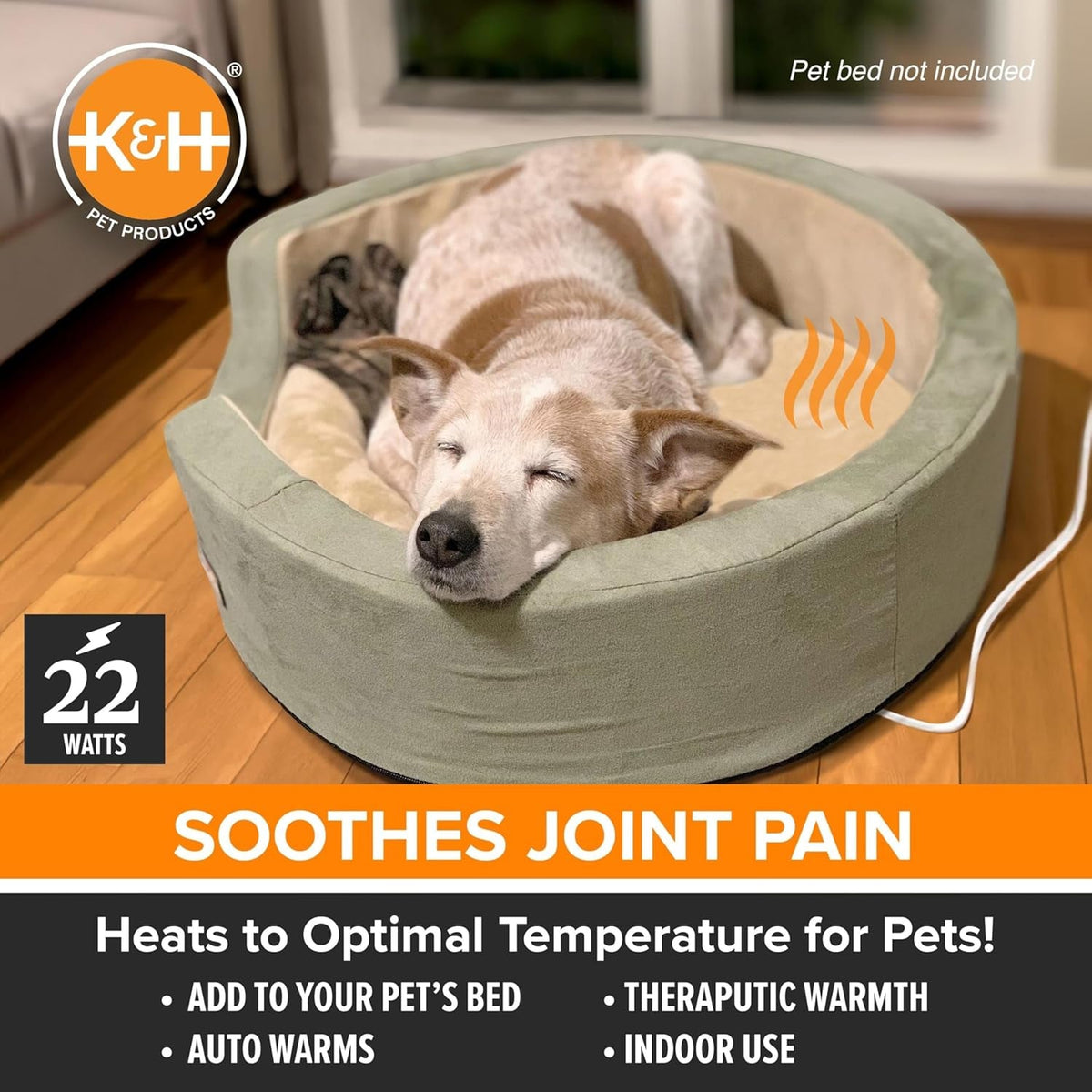 Heated Pet Bed Warmer - Waterproof Indoor Warming Pad Insert for Cats and Dogs, Automatic Temperature Control, Safety Listed - Extra-Large 25.5 x 15.75 Inches, Tan