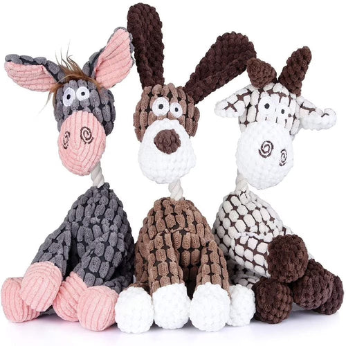 3 Pack Durable Stuffed Animal Plush Chew Toys with Squeakers, Cute Soft Dog Toys for Teeth Cleaning, for Small Medium Dogs