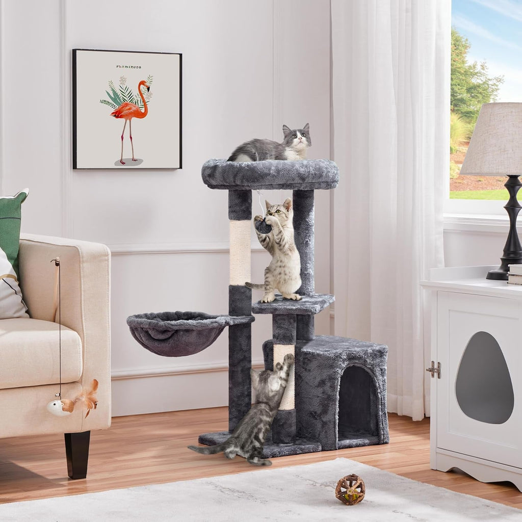 Cat Tree, 34In Cat Tower, Multi-Level Cat Condo with Extra Scratch Boards and Sisal Posts as Kitty Activity Center Pet Stand Tree for Indoor Kittens