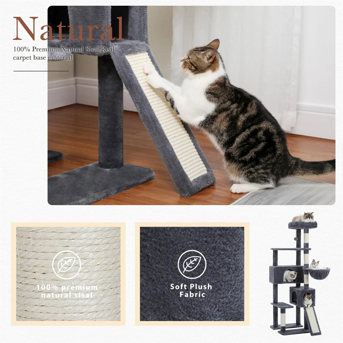 61" Cat Tree Tower for Indoor Cats with Platform and Scratching Posts, Cat Condo Cat Tree House in Pet Supplies, Gray