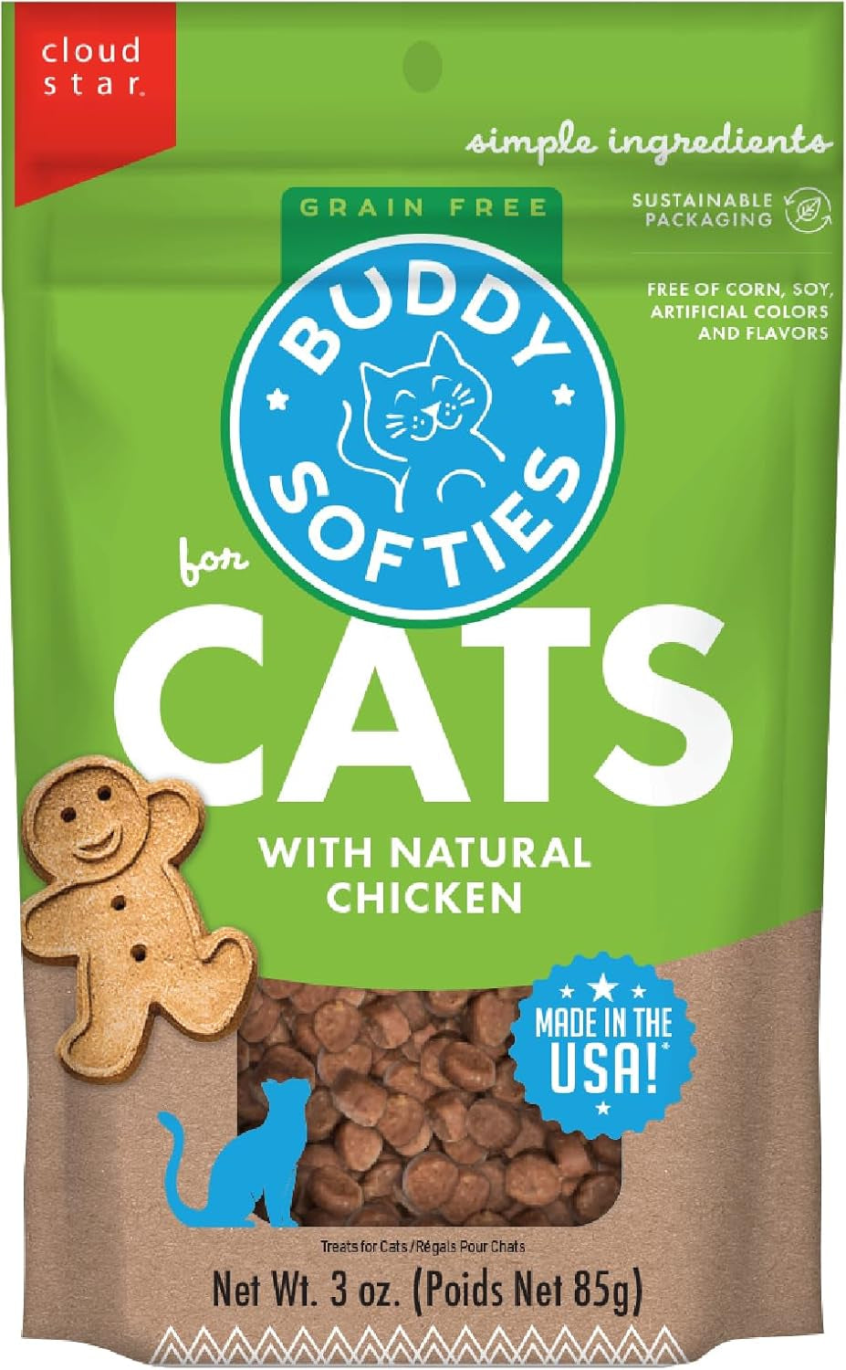 3 Oz Pouch of Grain Free Soft & Chewy Cat Treats Made with Natural Tender Chicken