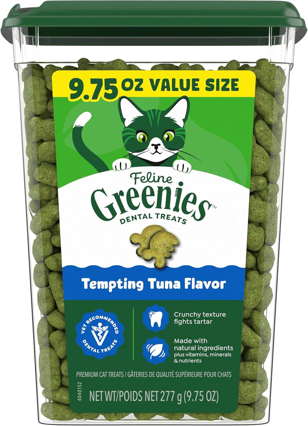 Cat Treats, Veterinarian-Recommended Adult Natural Dental Cat Treats, Tempting Tuna Flavor, 9.75 Oz. Tub