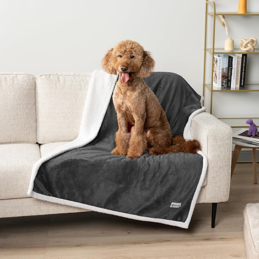 Waterproof Dog Blanket for Small Medium Dog Puppy Cat Throw for Couch Cover Leakproof Protection, Sherpa Fleece, Reversible Soft Washable 29X40 Charcoal Gray