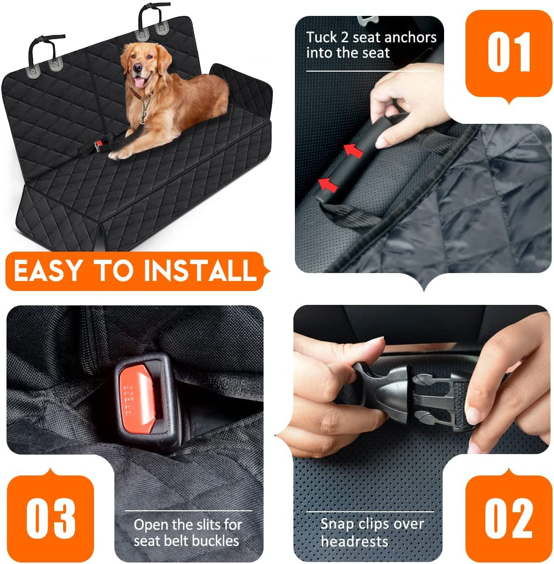 Waterproof Dog Car Seat Cover - Non-Slip Back Seat Protector for Cars, Trucks & SUVs