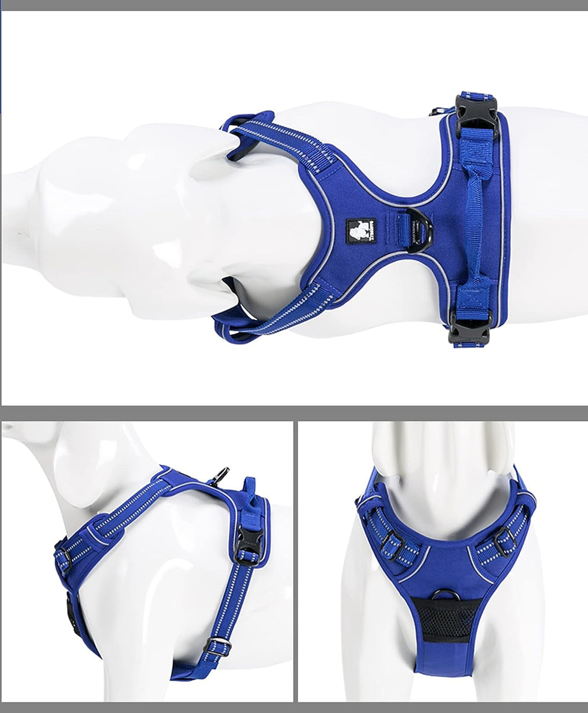 Adjustable No-Pull Reflective Dog Harness - Comfortable Control Vest in Royal Blue (Large)