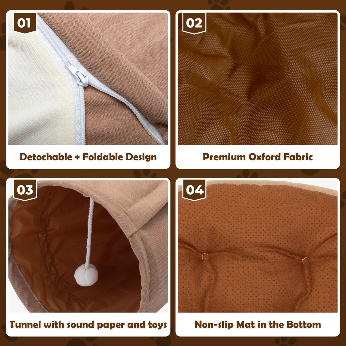 Cozy 2-in-1 Cat Tunnel Bed with Collapsible Washable Mat - Perfect for Indoor Cats in Stylish Coffee Color